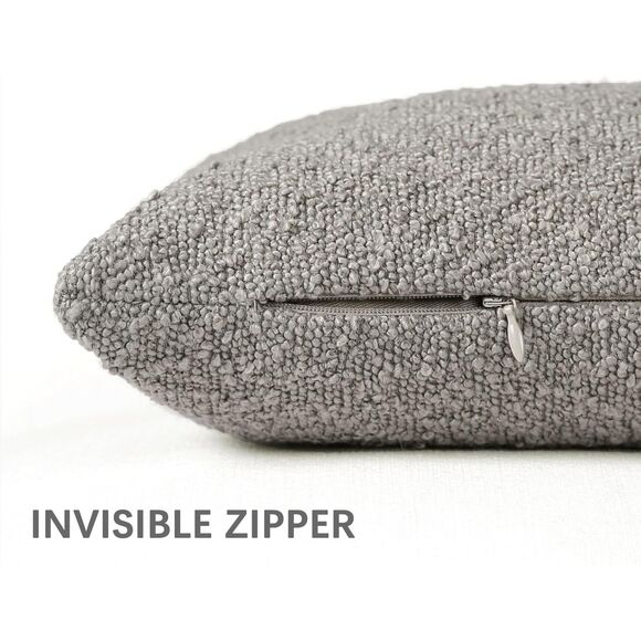 🛋️ Boucle Throw Pillow Covers Set of 2 Light Grey 18x18 New - Picture 2 of 5